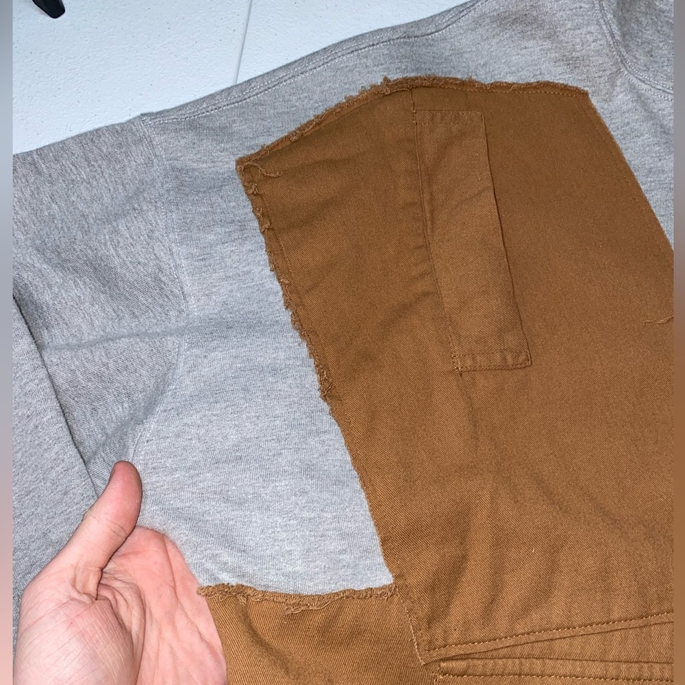 MNML Outerwear Oversized Gray & Brown Mash Up Hoodie | Size Medium - Picture 7 of 16